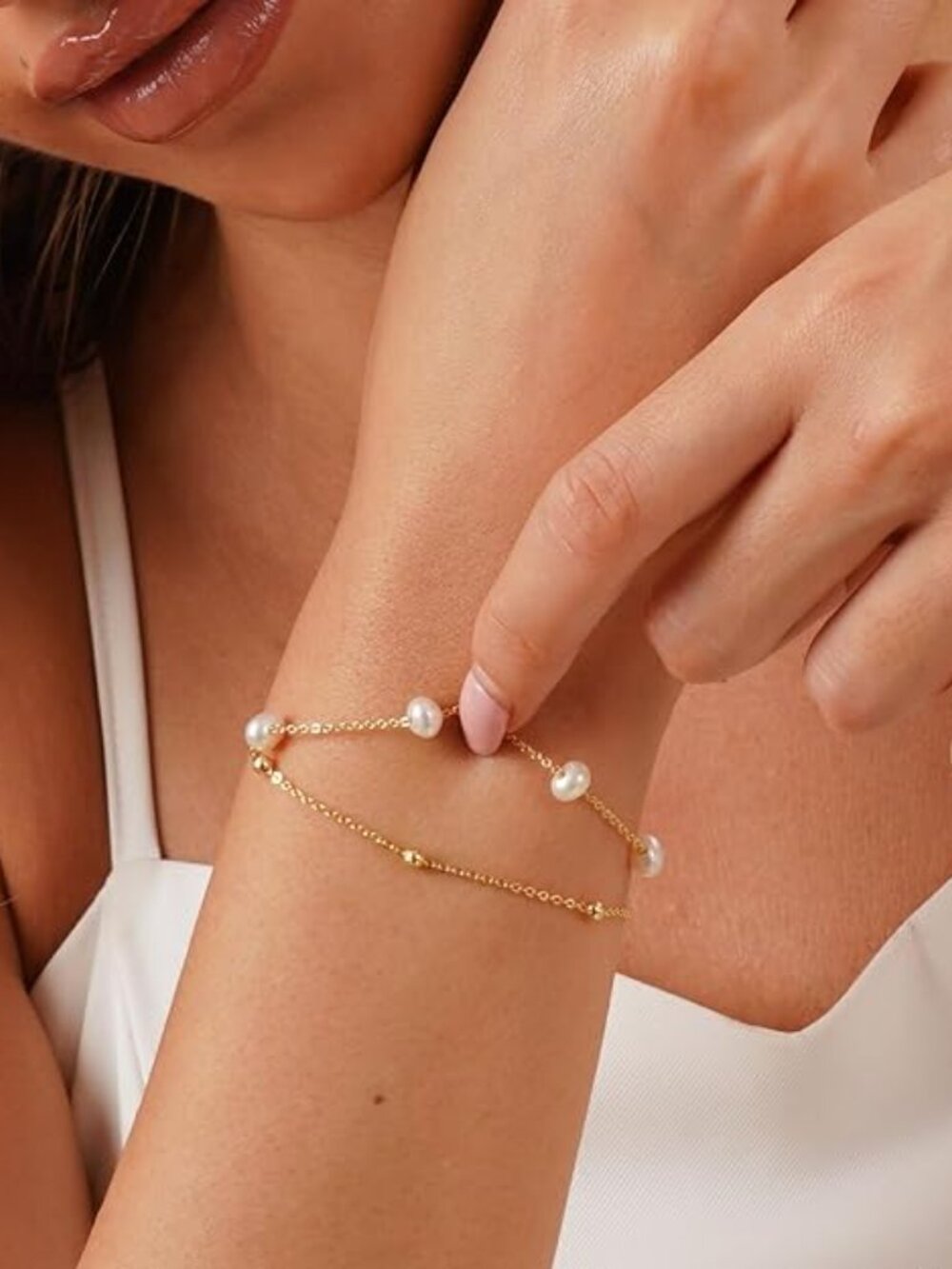 Gold & Pearl Jewelry Bundle – Ring (Size 8), Necklace, Bracelet & Dangle Earring - Picture 7 of 10